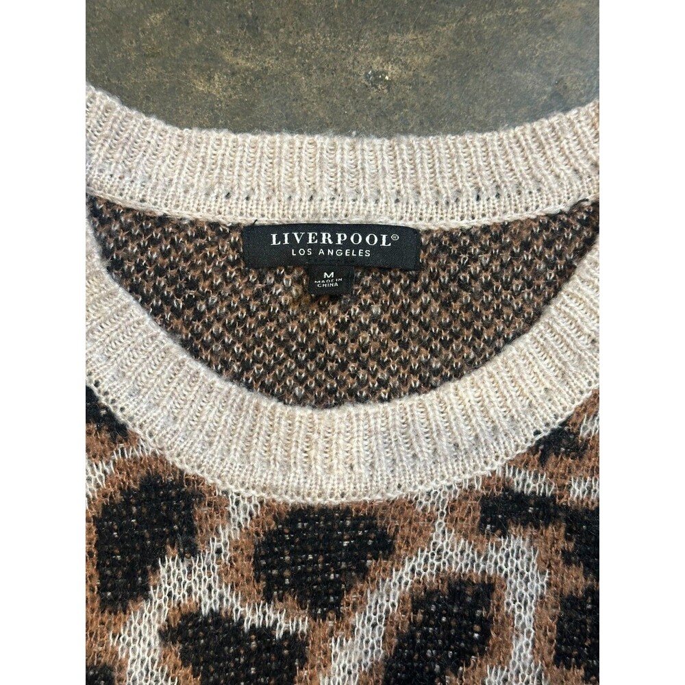 Liverpool Los Angeles Leopard Print Sweater Womens Medium Crewneck Fuzzy Knit - Picture 7 of 8